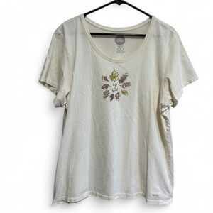 Life is Good T-Shirt Size XL Fall Leaves White Short Sleeve